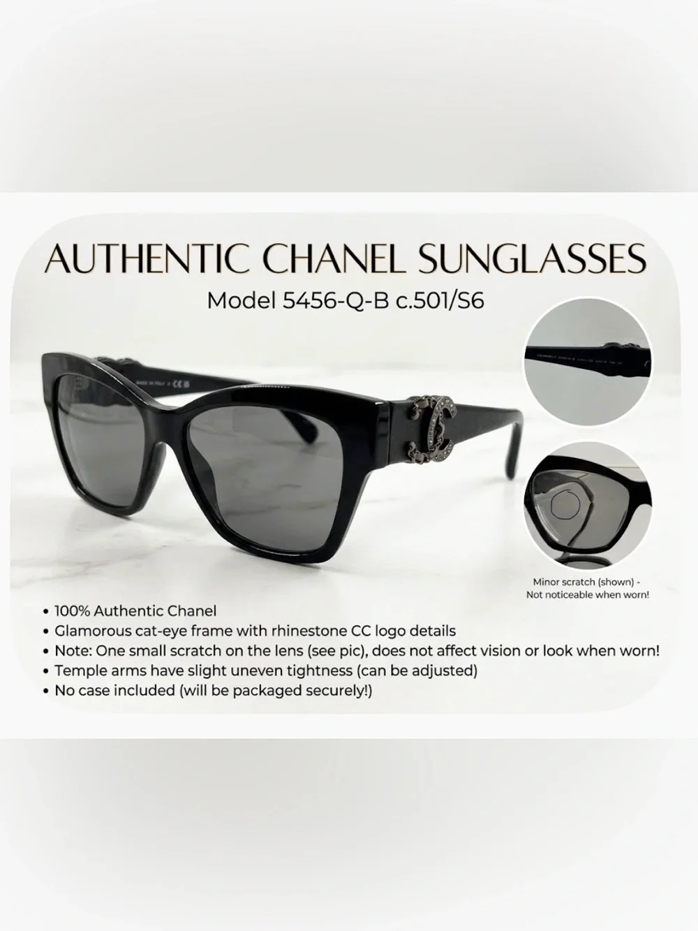 Women’s black AUTHENTIC Chanel 5456-Q-B Black Cat-Eye Sunglasses